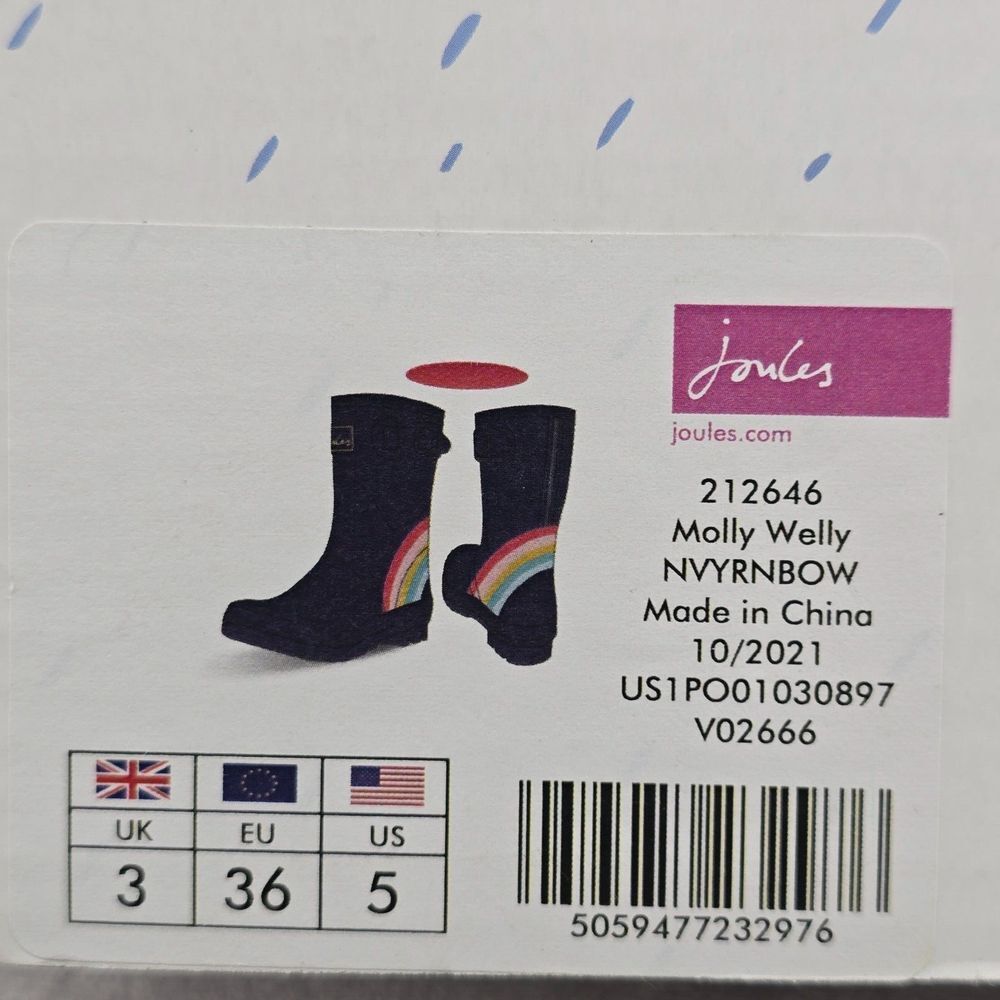 New Joules Rain Boots Mid Calf Molly Welly Blue Navy Rainbow Size US:‎ 5 UK: 3 - Picture 13 of 13